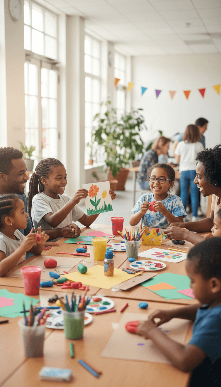 Children and parents at a members-only craft event