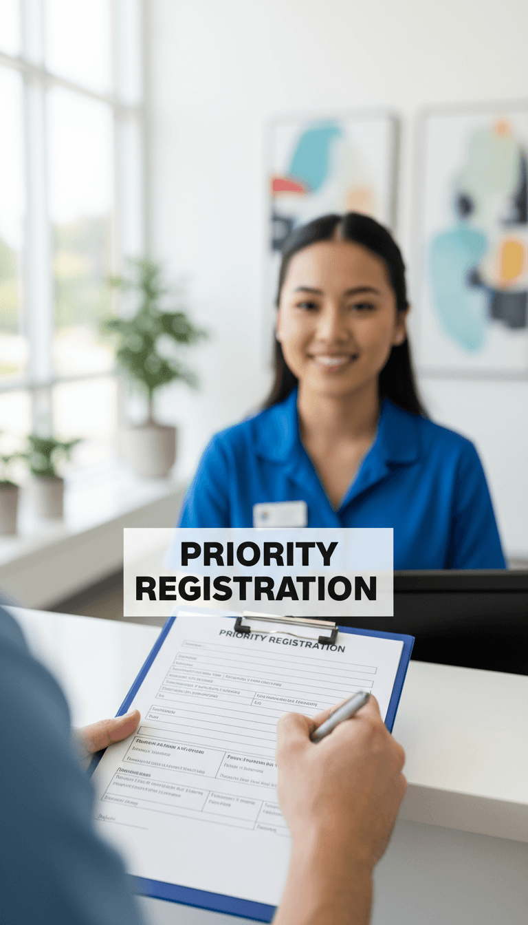 Parent signing up for a class at the front desk